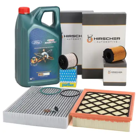 HIRSCHER Filterset 4-tlg + 5L ORIGINAL 0W30 Motor&ouml;l f&uuml;r FORD Mondeo 5 MK5 1.5 TDCi 120 PS