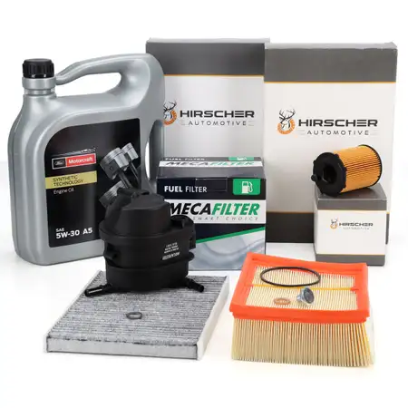 HIRSCHER Filterset 4-tlg + 5L ORIGINAL 5W30 A5 Motor&ouml;l f&uuml;r FORD Fiesta 6 MK6 1.4 TDCi F6JD