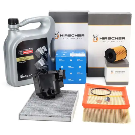 HIRSCHER Filterset 4-tlg 5L ORIGINAL 5W30 A5 Motor&ouml;l f&uuml;r FORD 6 1.6 TDCi DELPHI-System