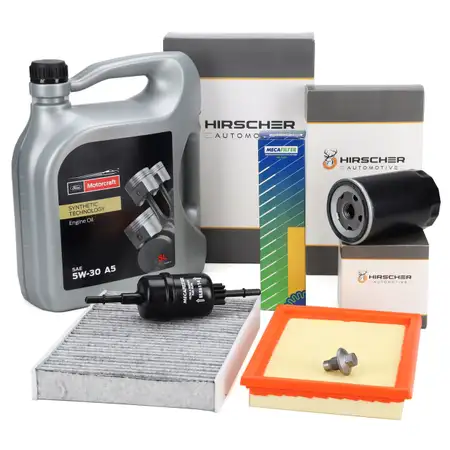 HIRSCHER Filterset 4-tlg + 5L ORIGINAL 5W30 A5 Motor&ouml;l f&uuml;r FORD Fiesta 5 1.25-1.6 16V
