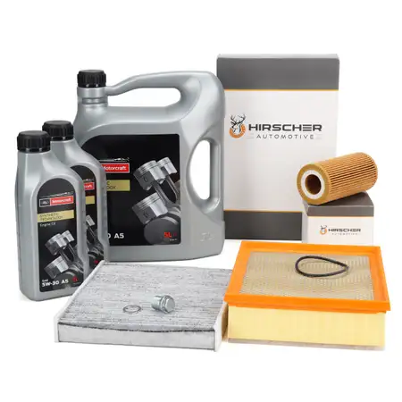 HIRSCHER Filterset 3-tlg + 7L ORIGINAL 5W30 A5 Motor&ouml;l f&uuml;r FORD Focus 2 MK2 2.5 ST 225 PS