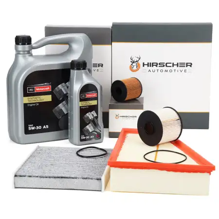 HIRSCHER 4-piece filter set + 6L ORIGINAL 5W30 engine oil for FORD Mondeo 4 S-Max 2.0 TDCi