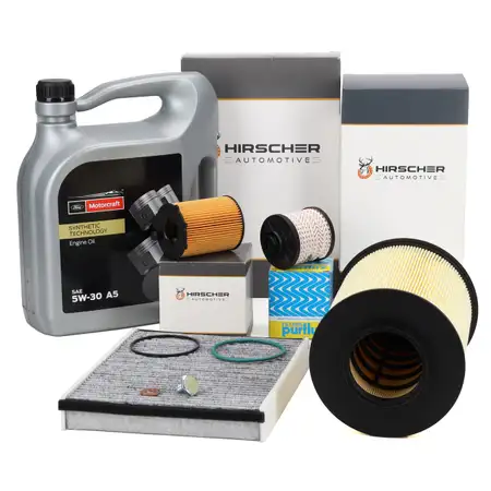 HIRSCHER Filterset 4-tlg + 5L ORIGINAL 5W30 Motor&ouml;l f&uuml;r FORD Focus 3 C-Max 2 2 1.5 TDCi