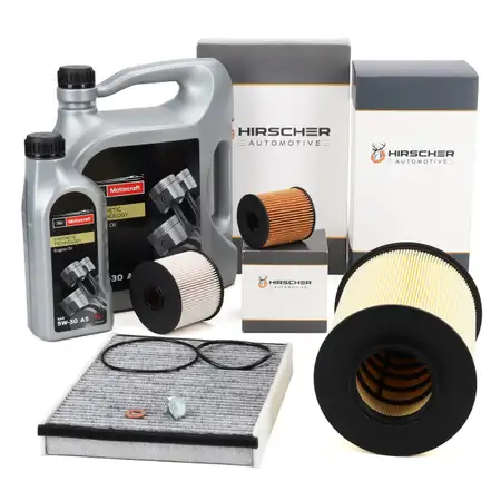 HIRSCHER Filterset 4-tlg + 6L ORIGINAL 5W30 Motor&ouml;l f&uuml;r FORD Focus 3 C-Max 2 2 2.0 TDCi