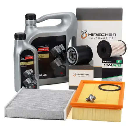 HIRSCHER Filterset 4-tlg + 6L ORIGINAL 5W30 Motor&ouml;l f&uuml;r FORD Focus C-Max DM2 1.8 TDCi