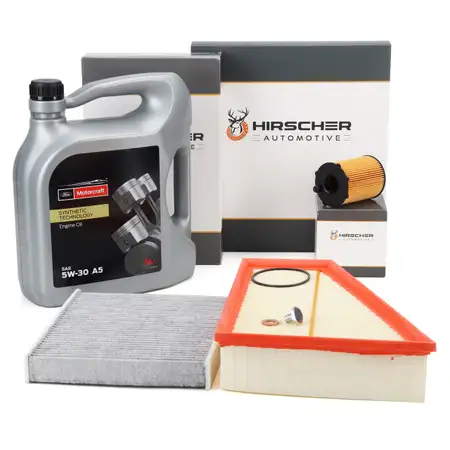 HIRSCHER Filterset 3-tlg + 5L ORIGINAL 5W30 Motor&ouml;l f&uuml;r FORD Mondeo 4 S-Max 1.6 TDCi