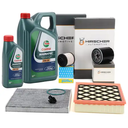 HIRSCHER 4-piece filter set + 6L ORIGINAL 0W30 D engine oil for FORD Mondeo 5 S-MaxX 2.0 TDCi