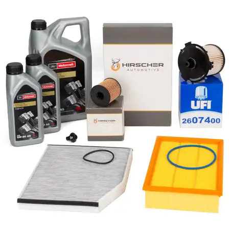 HIRSCHER Filterset 4-tlg 7L ORIGINAL 5W30 A5 Motor&ouml;l f&uuml;r FORD Transit 2.2 TDCi mit Allrad