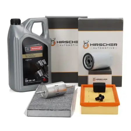 HIRSCHER Filterset 4-tlg + 5L ORIGINAL 5W30 A5 Motor&ouml;l f&uuml;r FORD Focus 1 1.6-2.0 16V ST170