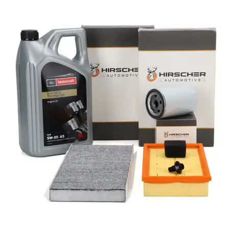HIRSCHER Filterset 3-tlg + 5L ORIGINAL 5W30 A5 Motor&ouml;l f&uuml;r FORD Focus 1 1.6-2.0 16V ST170