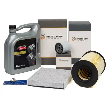 HIRSCHER Filterset + 5L ORIGINAL Motorcraft 5W30 Motor&ouml;l f&uuml;r FORD Focus 2 1.8 2.0 04.2007