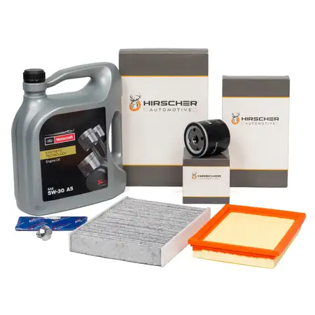 HIRSCHER Filterset + 5L ORIGINAL Motorcraft 5W30 Motor&ouml;l f&uuml;r FORD Fiesta 5 1.25 1.4 1.6