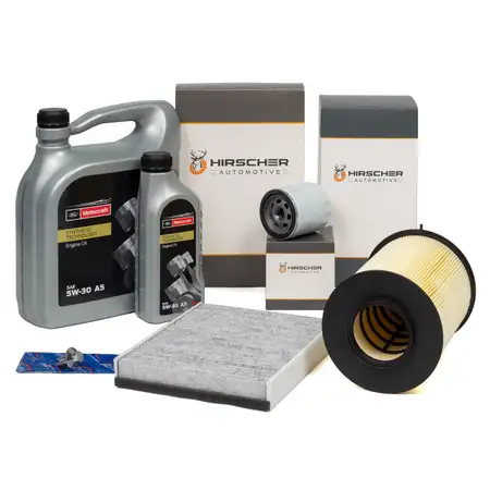 HIRSCHER Filterset + 6L ORIGINAL 5W30 Motor&ouml;l f&uuml;r FORD Focus 3 MK3 2.0 ST 2.3 RS