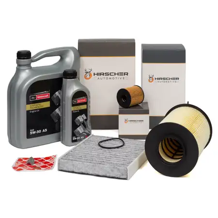 HIRSCHER Filterset + 6L ORIGINAL Motorcraft 5W30 Motor&ouml;l f&uuml;r FORD 1 2.0 TDCi 136-163PS