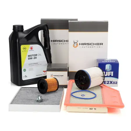 HIRSCHER Filterset 4-tlg + 5L ORIGINAL 0W20 Motor&ouml;l f&uuml;r OPEL Insignia B 2.0 CDTi F20DVH