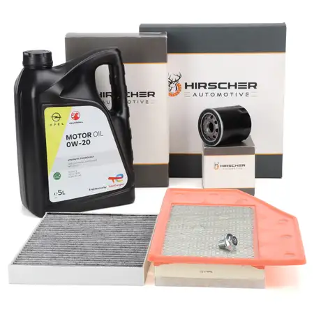 HIRSCHER Filterset Filterpaket + 5L ORIGINAL 0W20 Motor&ouml;l f&uuml;r OPEL Insignia B 1.5 140/165