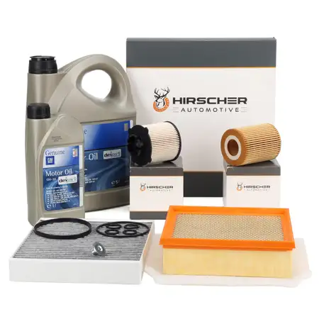 HIRSCHER Filterset 4-tlg + 6L ORIGINAL 5W30 dexos2 f&uuml;r OPEL Meriva B 1.7 CDTi bis Fgst.