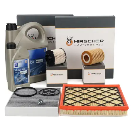 HIRSCHER Filterset 4-tlg + 6L ORIGINAL 5W30 dexos2 Motor&ouml;l f&uuml;r OPEL Astra J 1.7 CDTi