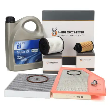 HIRSCHER Filterset 4-tlg + 5L ORIGINAL 5W30 dexos2 Motor&ouml;l f&uuml;r OPEL Insignia B 2.0 CDTi