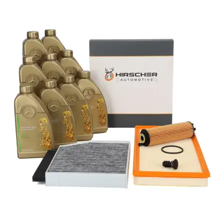HIRSCHER Filter Set + 9L ORIGINAL 0W20 Engine Oil for MERCEDES W213, S213, C238, 450, E53 AMG, M256