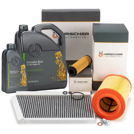 HIRSCHER Filterset + 6L ORIGINAL 5W30 MB 229.52 Motor&ouml;l f&uuml;r MERCEDES W203 C/A209 M271