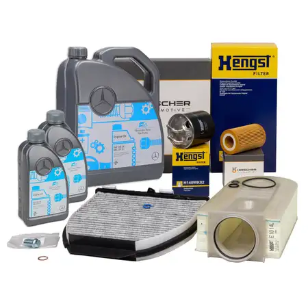 HIRSCHER Filterset 4-tlg + 7L ORIGINAL 5W30 Motor&ouml;l f&uuml;r MERCEDES W204 W212 180d-250d OM651