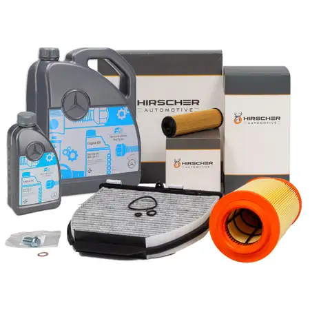 HIRSCHER Filterset + 6L ORIGINAL 5W30 Motor&ouml;l MERCEDES W204 S204 C180/200 Kompressor M271