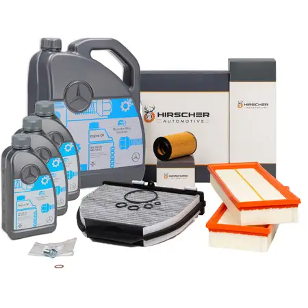 HIRSCHER Filter Set + 8L ORIGINAL 5W30 Engine Oil for MERCEDES W204, S204, W212, A207, M272, M273