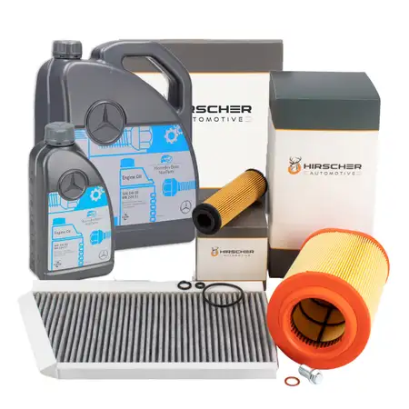 HIRSCHER Filter Set + 6L ORIGINAL 5W30 Engine Oil for MERCEDES W203, S203, CL203, C209, A209, M271