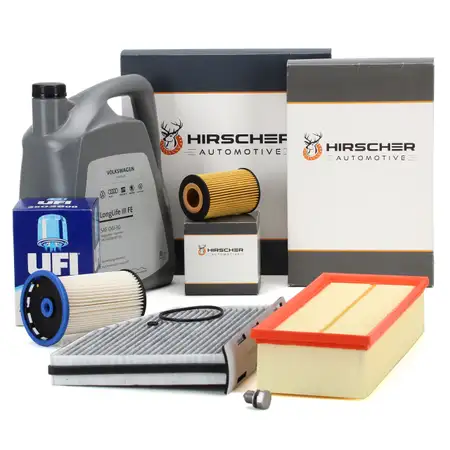 HIRSCHER Filterset 4-tlg + 5L ORIGINAL 0W30 Motor&ouml;l f&uuml;r VW Sharan 7N Tiguan 5N 8U 2.0 TDI