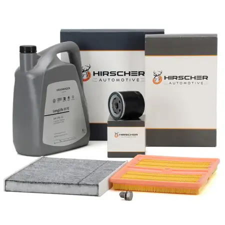 HIRSCHER Filterset + 5L ORIGINAL 0W30 Motor&ouml;l f&uuml;r VW Golf 7 T-Roc Touran AUDI 8V 1.0 TSI