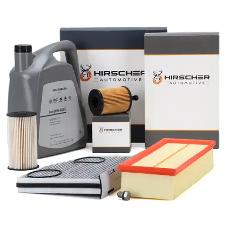 HIRSCHER Filterset 4-tlg + 5L ORIGINAL 0W30 Motor&ouml;l f&uuml;r VW Passat B6 Touran 8P 1.9/2.0 TDI