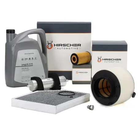 HIRSCHER Filterset 4-tlg + 5L ORIGINAL 0W30 Motor&ouml;l f&uuml;r AUDI A4 B8 A5 8T/F Q5 8R 2.0 TDI