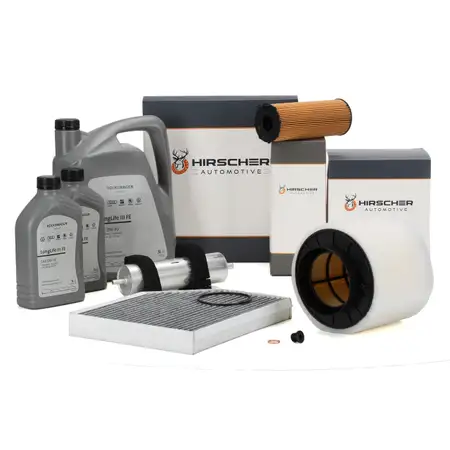 HIRSCHER Filterset 4-tlg + 7L ORIGINAL 0W30 Motor&ouml;l f&uuml;r AUDI A4 B8 A5 8T 8F Q5 2.7/3.0 TDI
