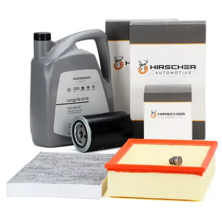 HIRSCHER Filterset + 5L ORIGINAL 0W30 Motor&ouml;l f&uuml;r AUDI A4 8E B6 B7 SEAT Exeo 1.8 T