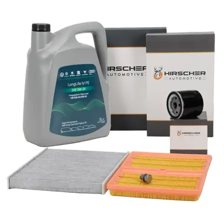 HIRSCHER Filterset + 5L ORIGINAL 0W20 Motor&ouml;l f&uuml;r VW Golf 7 AUDI 8V Leon Octavia 1.0 TSI