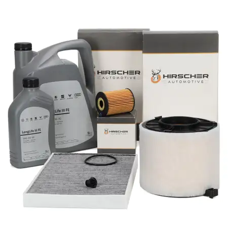 HIRSCHER Filterset 3-tlg + 6L ORIGINAL 0W30 Motor&ouml;l f&uuml;r AUDI A4 B9 A5 F5 Q5 FY 30-40 TDI