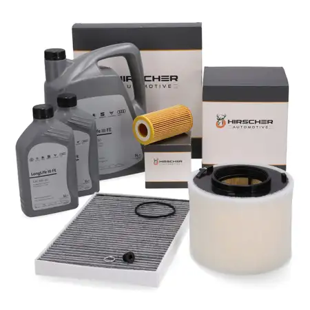 HIRSCHER Filterset 3-tlg + 7L ORIGINAL 0W30 Motor&ouml;l f&uuml;r AUDI A4 B9 A5 F5 Q5 FY 3.0-50TDI