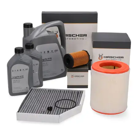 HIRSCHER Filterset 3-tlg + 7L ORIGINAL 0W30 Motor&ouml;l f&uuml;r AUDI A6 C7 A7 4G 3.0 TDI 204-326