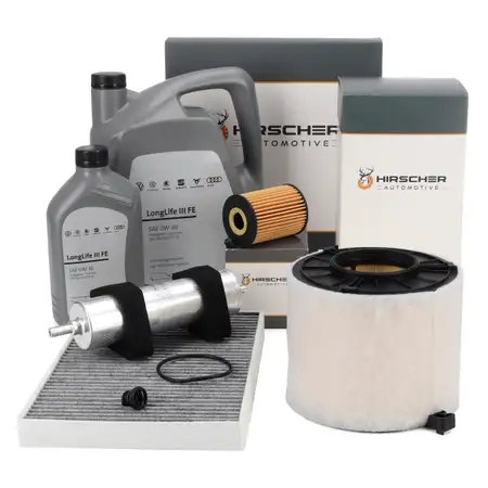 HIRSCHER Filterset 4-tlg + 7L ORIGINAL 0W30 Motor&ouml;l f&uuml;r AUDI A4 B9 A5 F5 Q5 FY 30-40 TDI