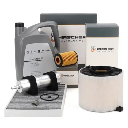 HIRSCHER Filterset 4-tlg + 5L ORIGINAL 0W30 Motor&ouml;l f&uuml;r AUDI A4 8W B9 A5 F5 2.0/35/40 TDI