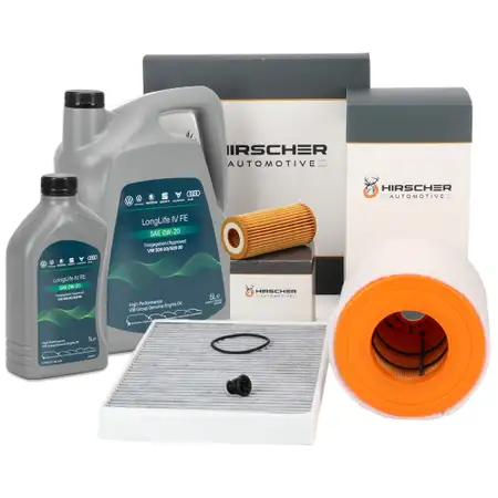 HIRSCHER Filterset + 6L ORIGINAL 0W20 Motor&ouml;l f&uuml;r AUDI A6 C8 A7 4K 45 TFSI 50/55 TFSIe