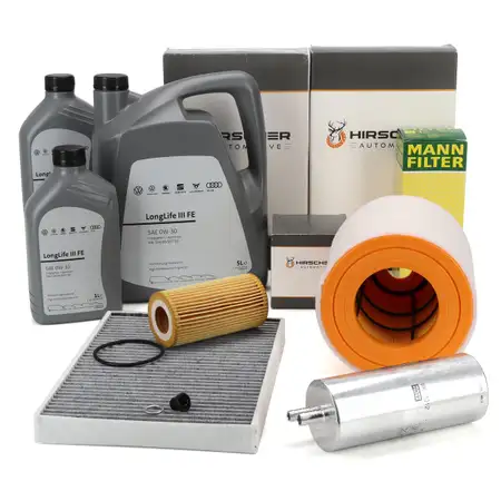 HIRSCHER Filterset 4-tlg + 7L ORIGINAL 0W30 Motor&ouml;l f&uuml;r AUDI A6 (C8) A7 (4K) 45/50 TDI