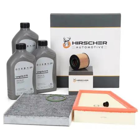 HIRSCHER Filterset + 3L ORIGINAL 0W30 Motor&ouml;l f&uuml;r VW Polo 5 SEAT Ibiza 4 Fabia 2 1.2 2010