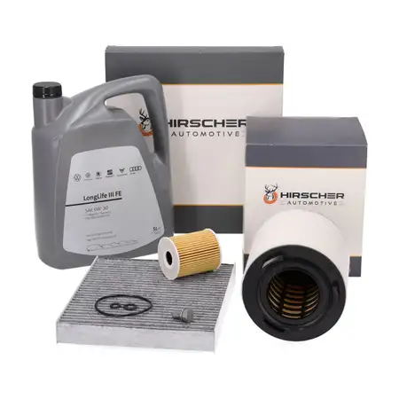 HIRSCHER Filterset 3-tlg + 5L ORIGINAL 0W30 Motor&ouml;l f&uuml;r VW Polo 5 Ibiza 4 Fabia 2 1.2 TDI