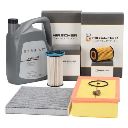 HIRSCHER Filterset 4-tlg + 5L ORIGINAL 0W30 Motor&ouml;l f&uuml;r VW Golf 7 Passat AUDI 1.6/2.0 TDI