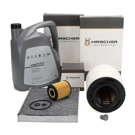 HIRSCHER Filterset 3-tlg + 5L ORIGINAL 0W30 Motor&ouml;l f&uuml;r VW Polo 5 Ibiza 4 Fabia 2 1.2 TDI
