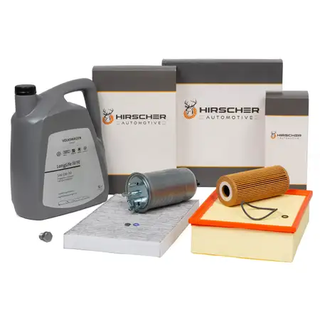 HIRSCHER Filterset 4-tlg + 5L ORIGINAL 0W30 Motor&ouml;l f&uuml;r AUDI A4 8E B6 B7 1.9/2.0 TDI
