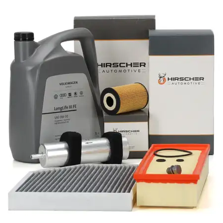HIRSCHER Filterset 4-tlg + 5L ORIGINAL 0W30 Motor&ouml;l f&uuml;r AUDI A4 B8 A5 8T 8F Q5 8RB 2.0 TDI