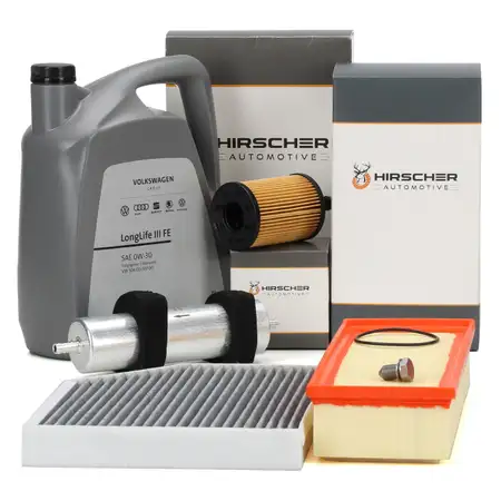 HIRSCHER Filterset 4-tlg + 5L ORIGINAL 0W30 Motor&ouml;l f&uuml;r AUDI A4 B8 A5 8T 8F Q5 8RB 2.0 TDI